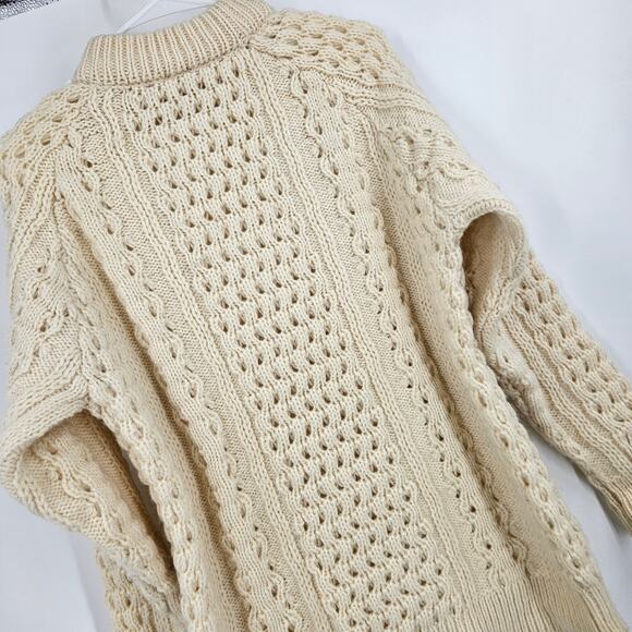 John Molloy Irish Fisherman Men's Sweater Cream New Wool Donegal Cable Knit Sz S - Picture 5 of 5